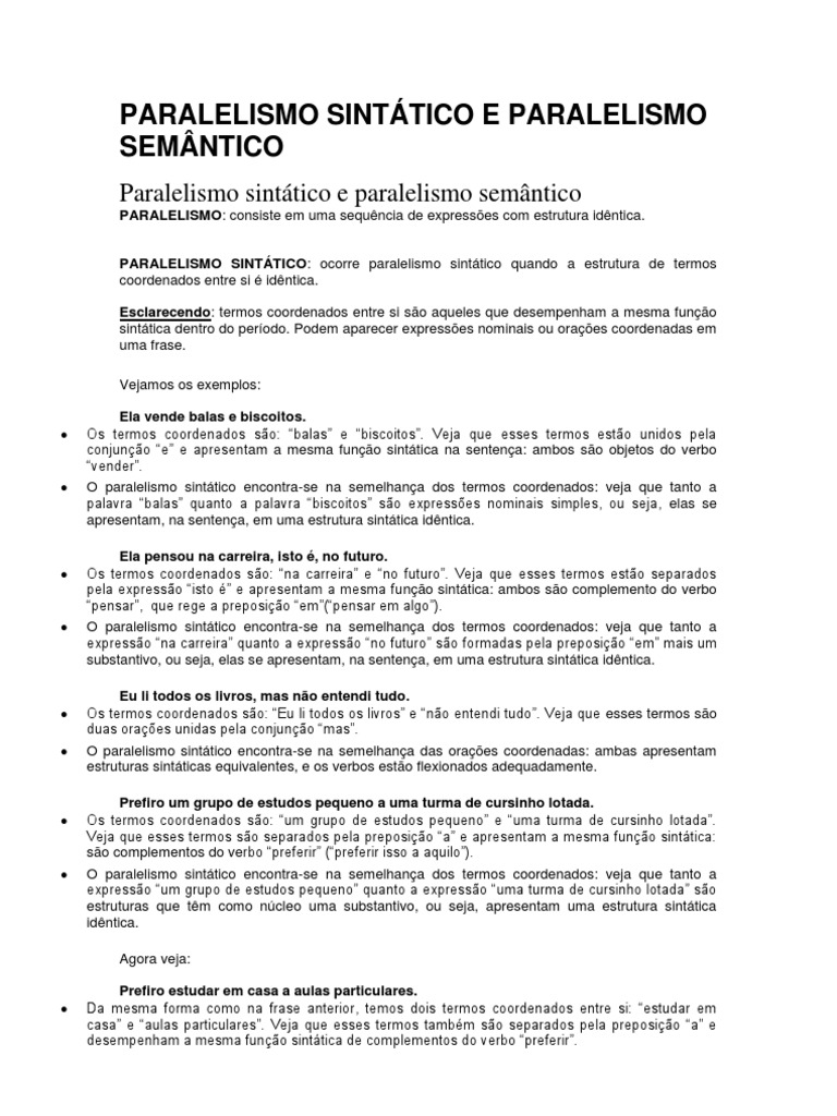 Paralelismo Sintático e Semântico | PDF | Linguística | Idiomas