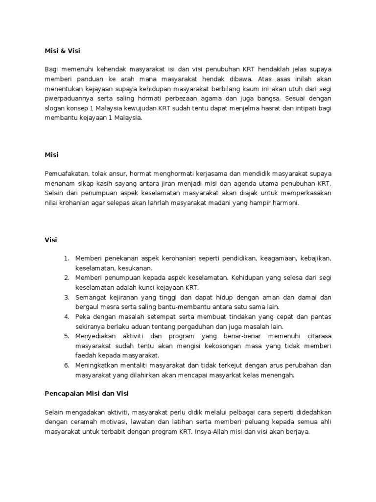 Misi Dan Visi Krt Pdf