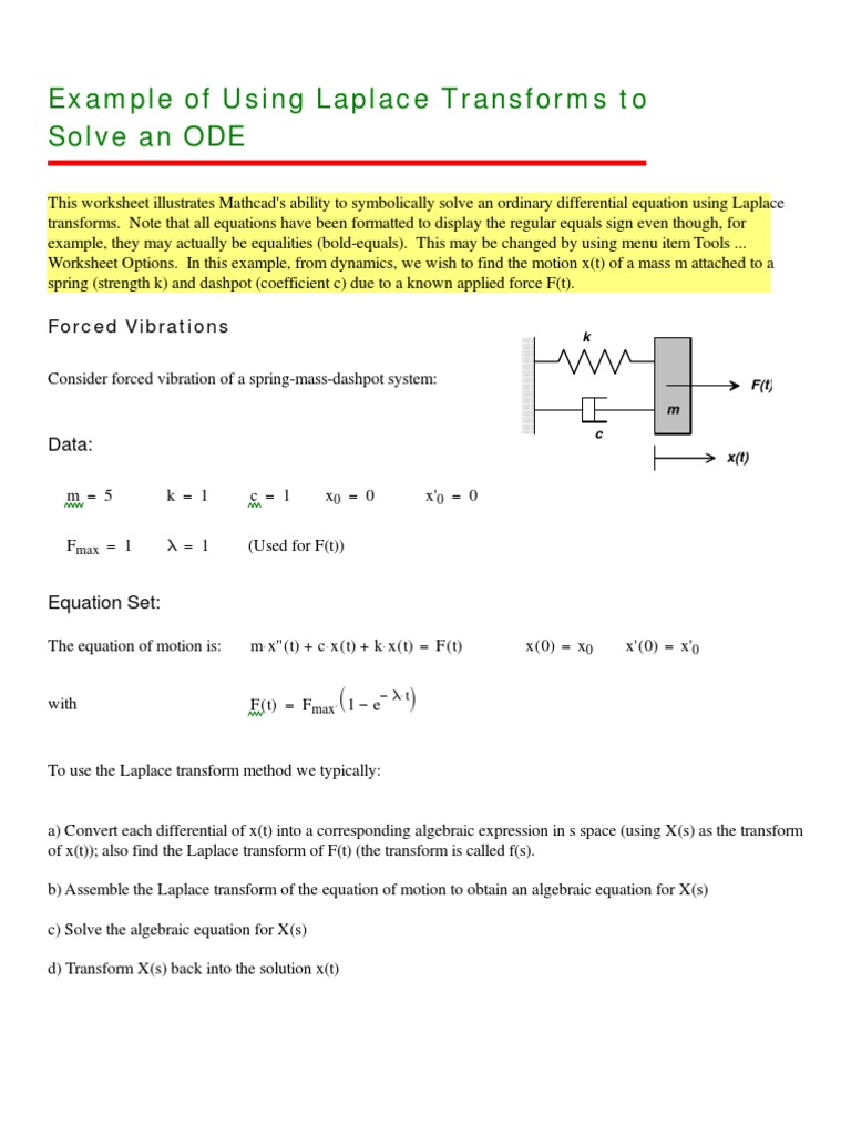 Solving ODEs with Laplace Transforms in Mathcad | PDF