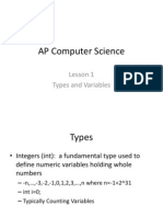 AP Computer Science: Lesson 1 Types and Variables