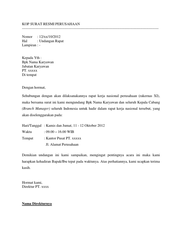 Contoh Surat Undangan Rapat Y Pdf