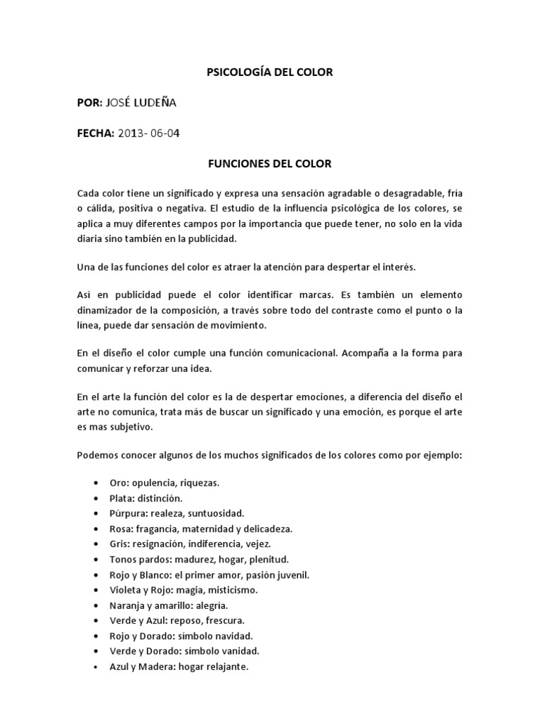 Funciones Del Color | PDF | Composición (artes visuales) | Color