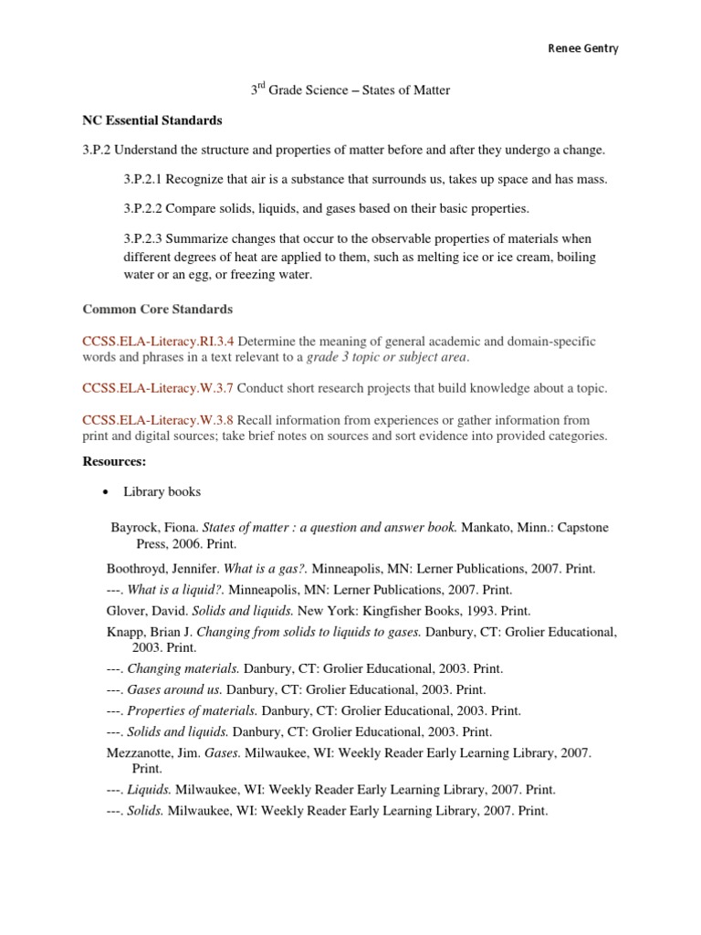 3rd Grade Matter Lesson Plan  Matter  Communication