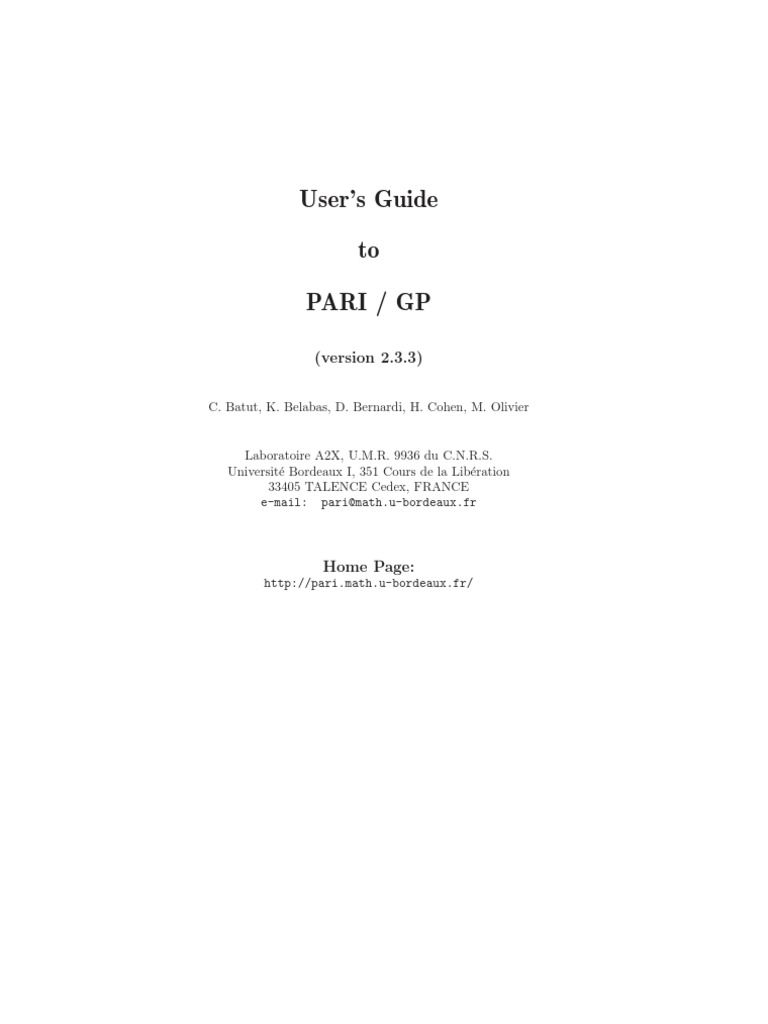 PARI GP Users Guide | Download Free PDF | Polynomial | Abstract Algebra