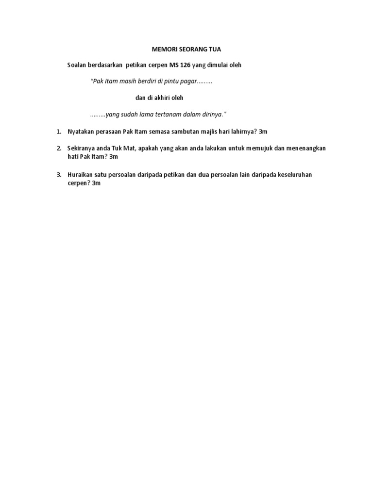 Pdf Cerpen Memori Seorang Tua Mastiah Madali Academia Edu