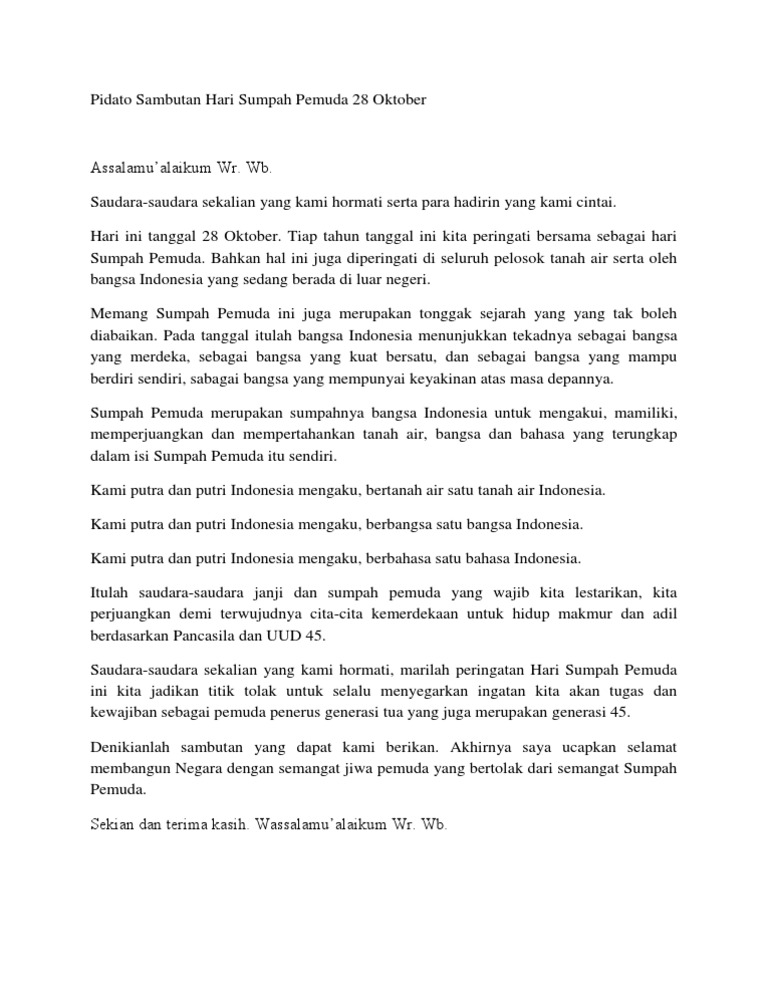 Contoh Pidato Singkat Tentang Hari Sumpah Pemuda Terbaik Limongenc Com