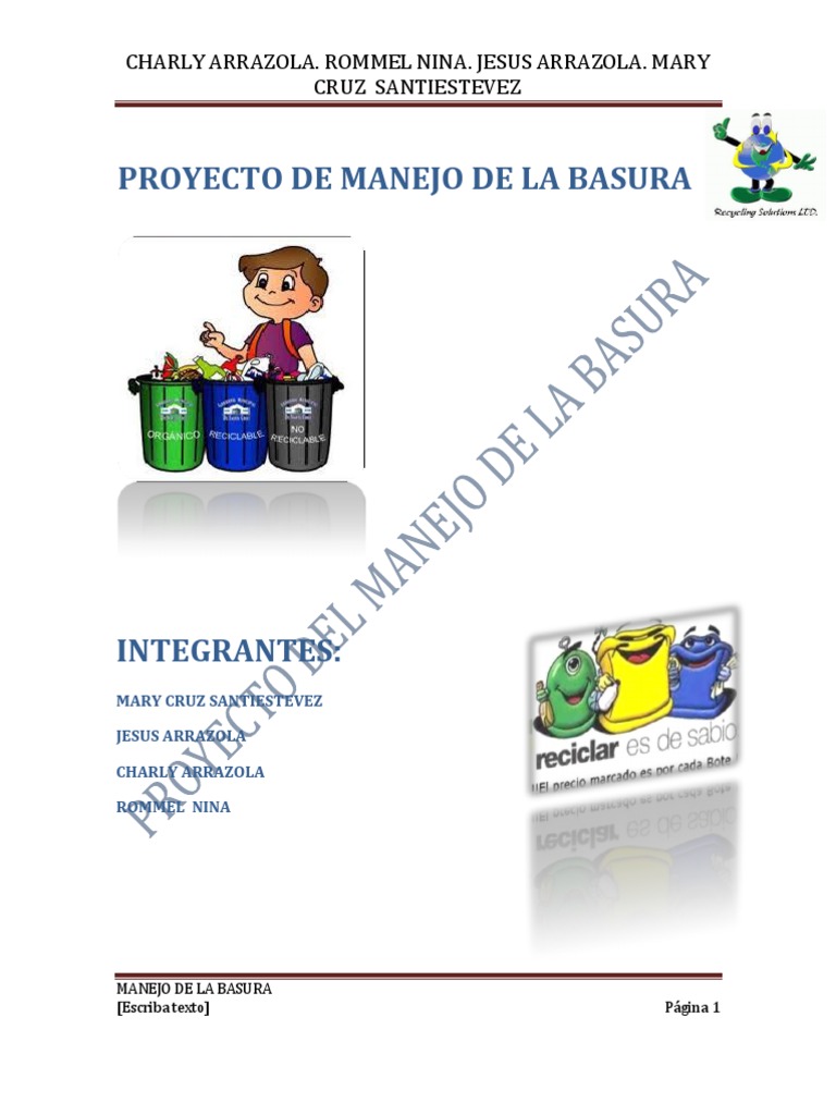 Proyecto de Manejo de La Basura | PDF | Reciclaje | Residuos