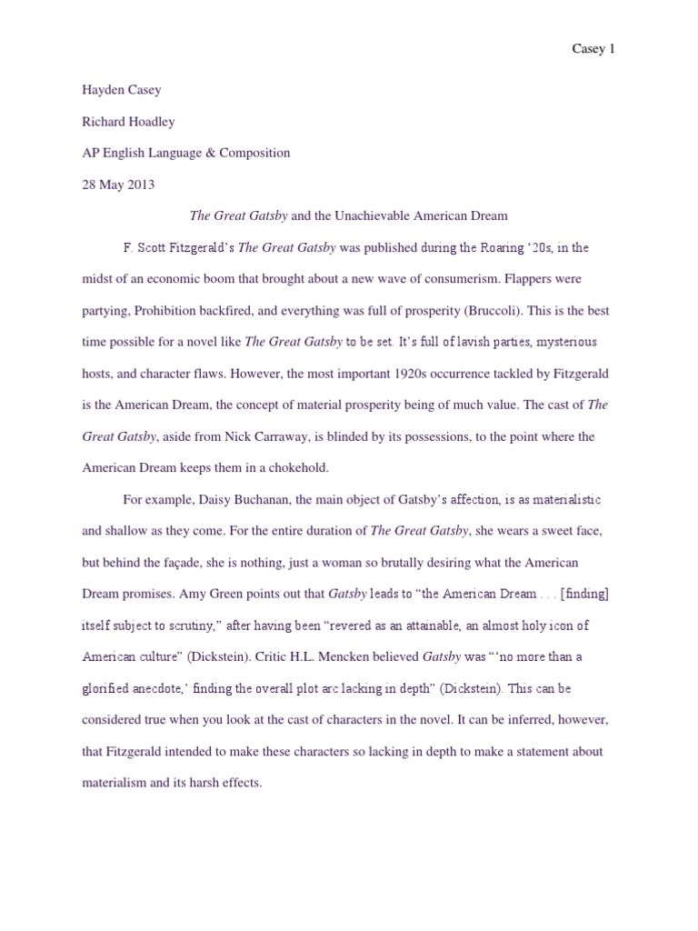 the great gatsby research paper thesis