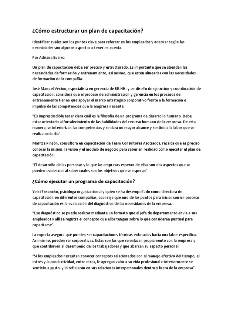 Estructura de un Plan de Capacitación | PDF | Conceptos psicologicos ...