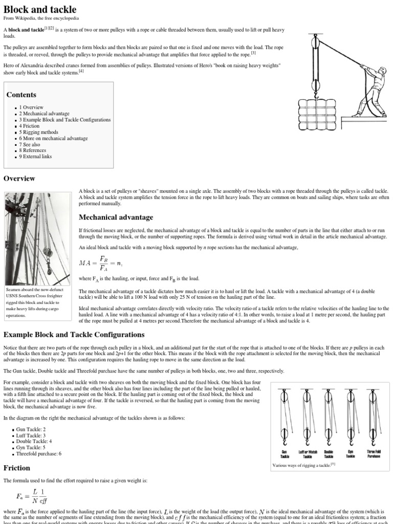 Block and Tackle - Wikipedia, The Free Encyclopedia | PDF | Teaching ...