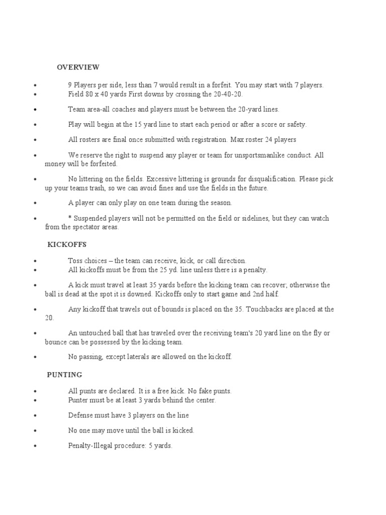 Mens 9 on 9 Flag Football Rule Book American Football Rules