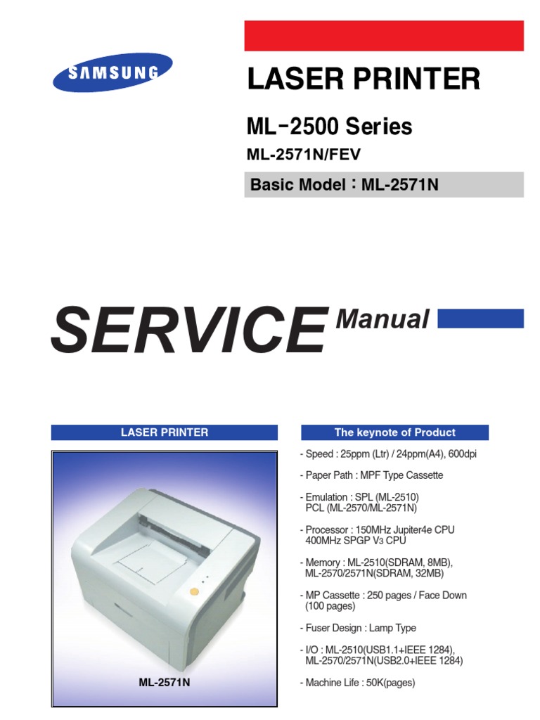 SAMSUNG ML 2571n Service Manual PDF | PDF | Electrostatic.