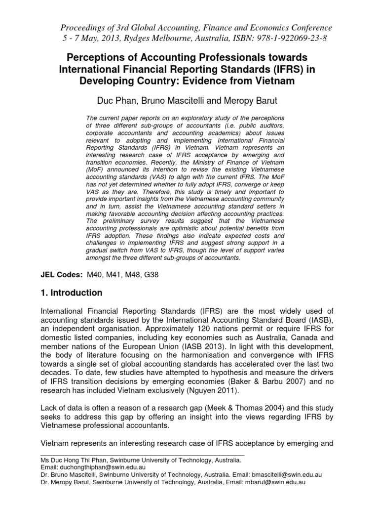 Perceptions of Accounting Professionals towards IFRS in Developing Country:  Evidence from Vietnam | International Financial
