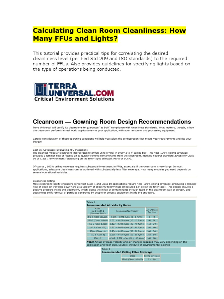 Clean Room Design and FFU Calculation Guide | PDF | Nature