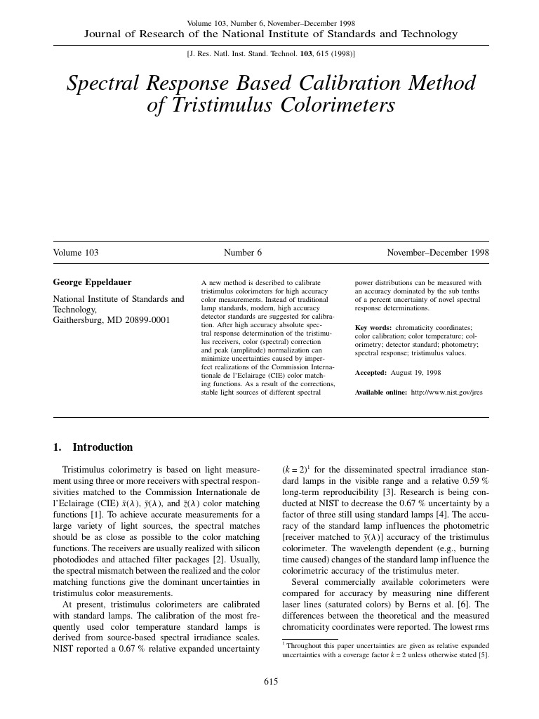 Spectral Response Based Calibration Method of Tristimulus Colorimeters