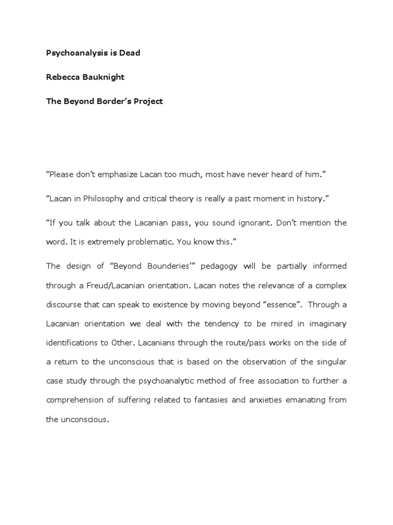Psychoanalysis Is Dead Jacques Lacan Psychoanalysis - 