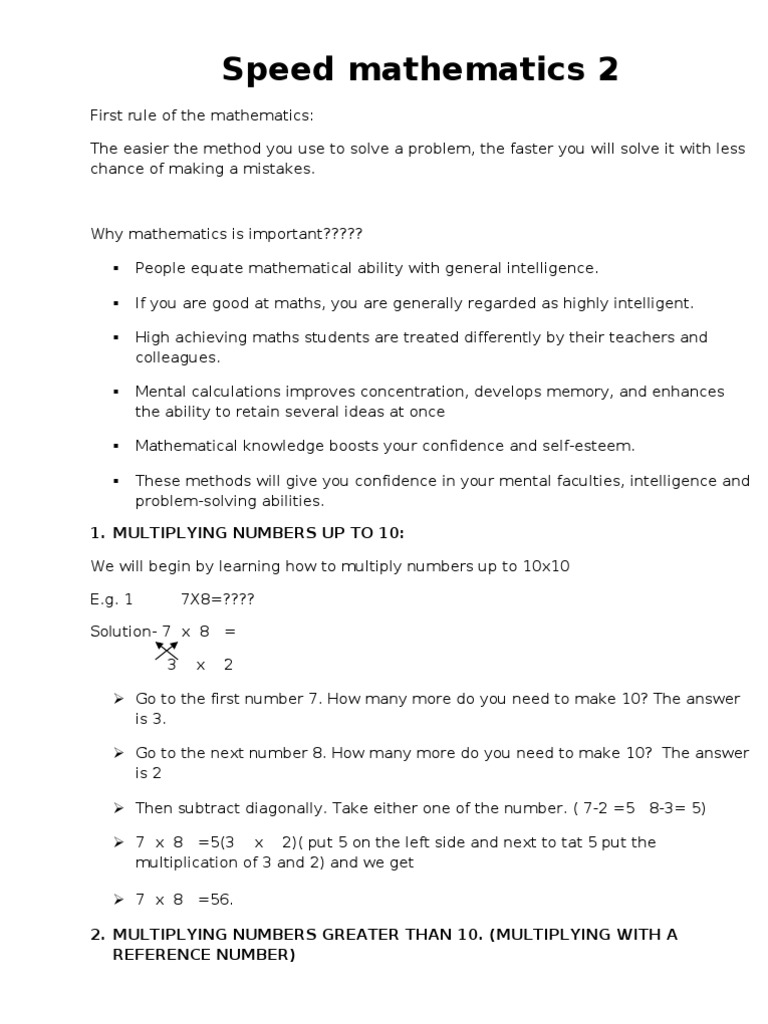 Speed Mathematics 2: 1. Multiplying Numbers Up To 10 | PDF