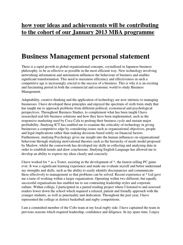 personal statement example for business management