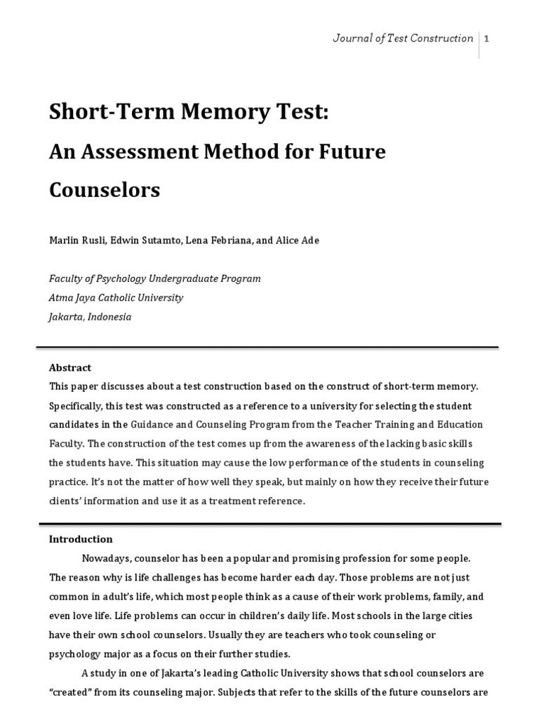 research paper for short term memory