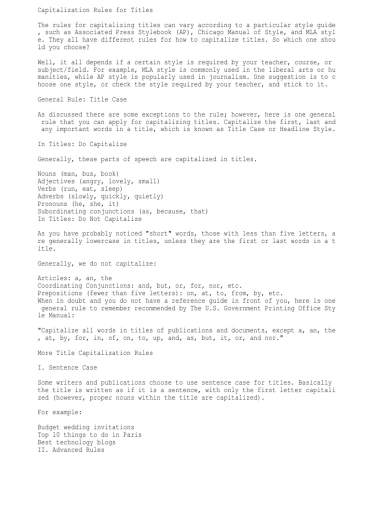 Capitalization in titles Letter Case Onomastics