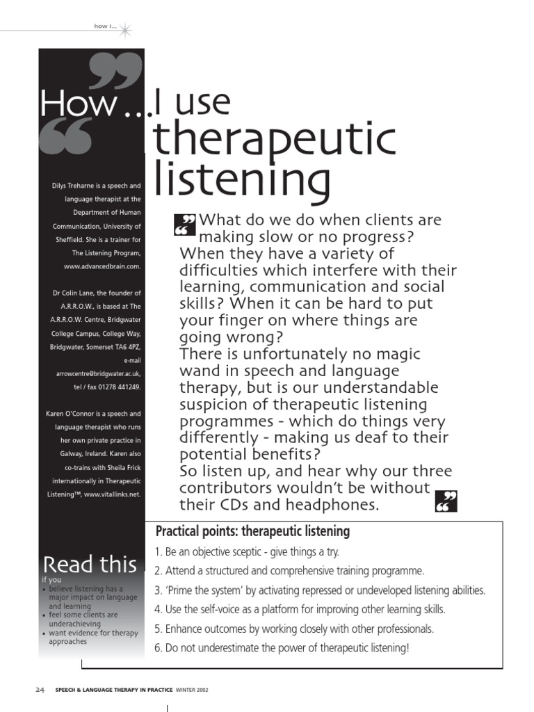 How - . - I Use Therapeutic Listening. | PDF | Hearing Loss | Attention