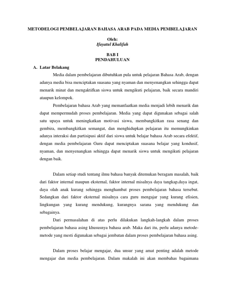 Metodelogi Pembelajaran Bahasa Arab Pada Media Pembelajaran