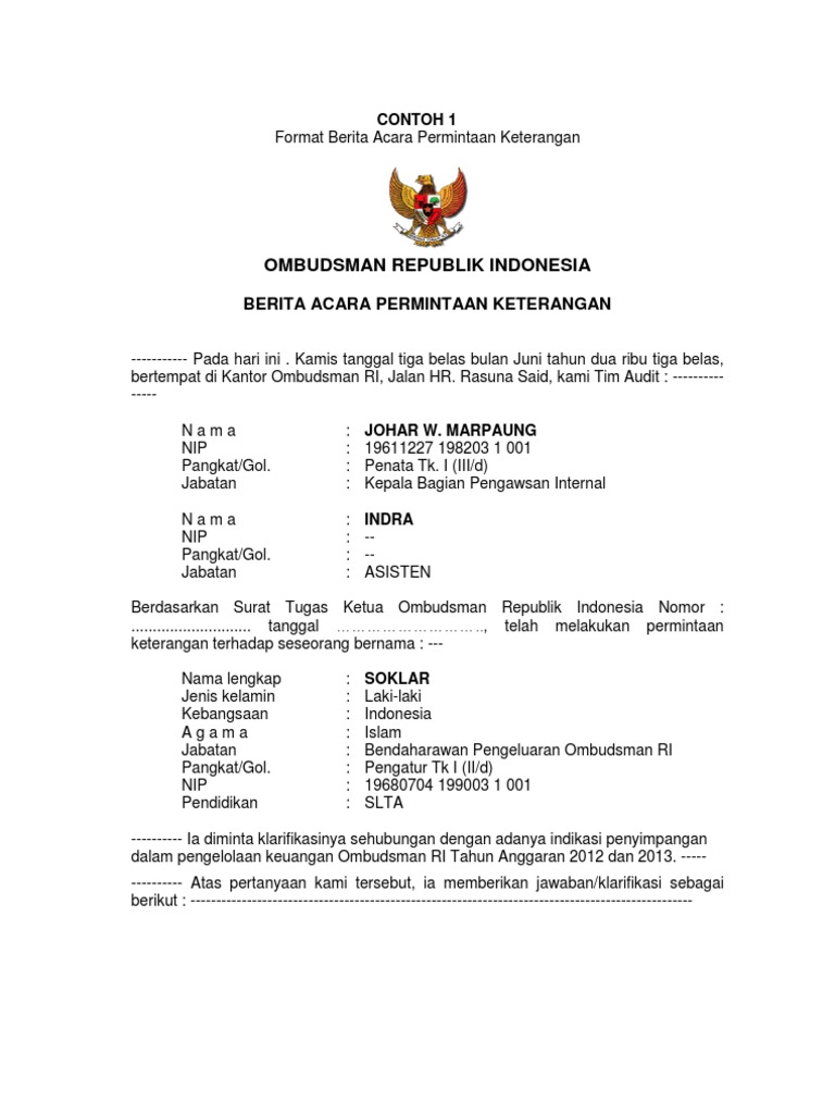 Format Berita Acara Permintaan Keterangan Berita Acara Wajib Pajak Tidak Berada di Tempat X 23.