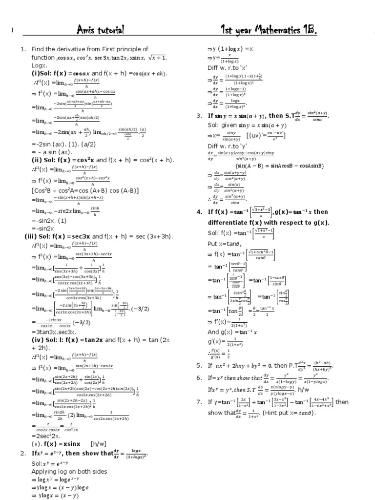 Find The Derivative From First Principle Of Function