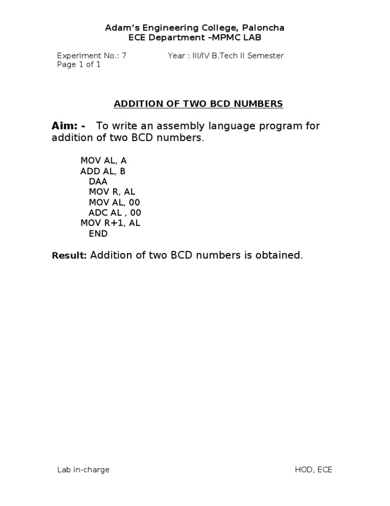 Addition of Two BCD Numbers | PDF | Teaching Methods & Materials
