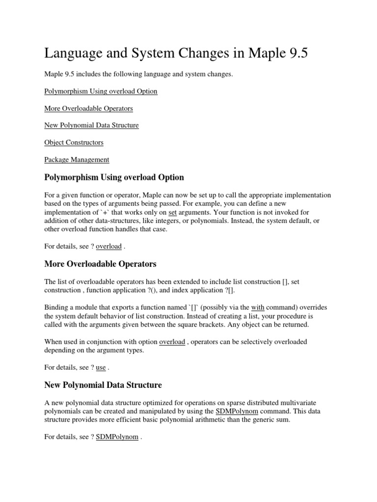 Maple 9.5 Language and System Updates | PDF | Exponential Function ...