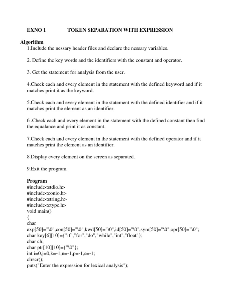 Compiler Design Lab Manual Parsing C (Programming Language)