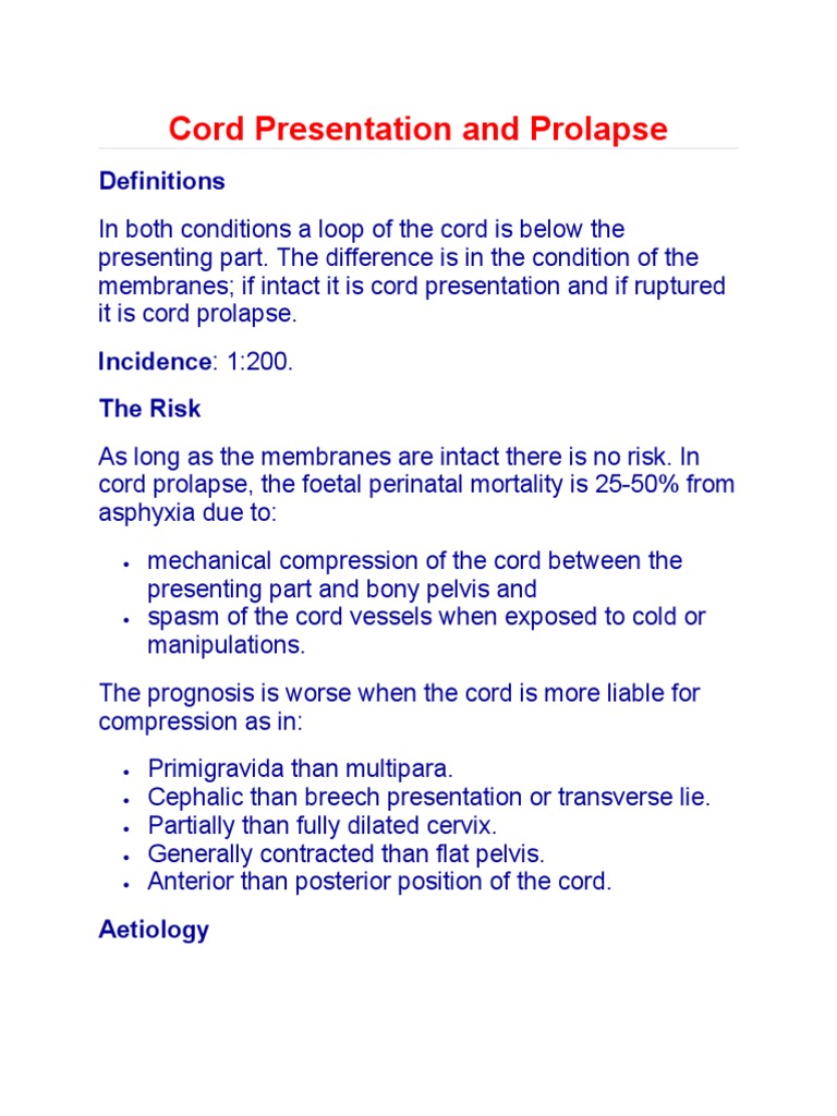 Cord Presentation and Prolapse Caesarean Section Health Sciences