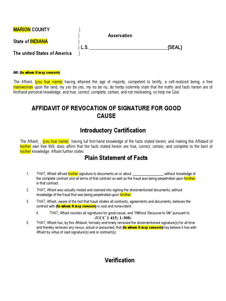 Rescend You Signature Affidavit Notary Public