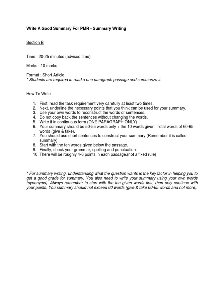 Writing A Good Summary-Notes | PDF | Career & Growth