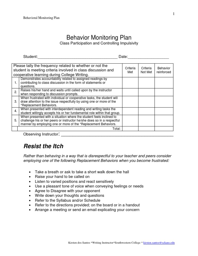 Behavioral Monitoring in Writing Class | PDF
