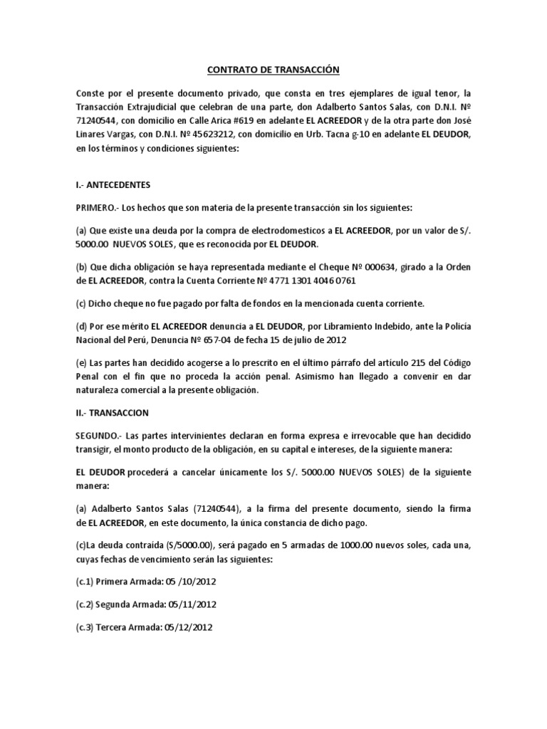 CONTRATO DE TRANSACCIÓN | Gobierno | Política