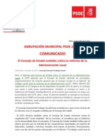 Agrupación Psoe Zafra Informa. Informe CGTS. Consejo General del Estado. Reforma Administración Local