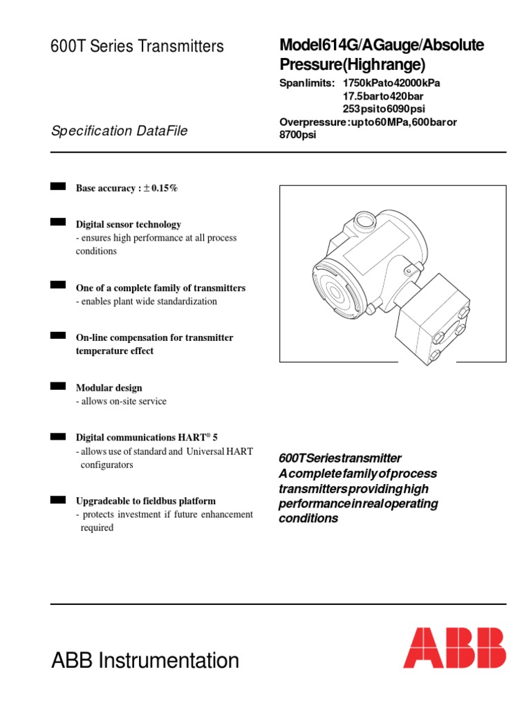 ABB Instrumentation 600T Series Transmitters PDF Sensor Pressure