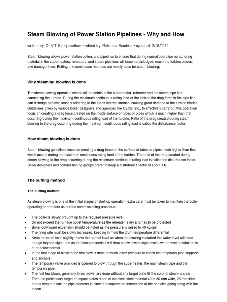 Steam Blowing of Power Station Pipelines Why and How PDF Steam