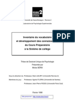 9918819 Dero 1998 Inventaire Du Vocabulaire Et Developpement Des Connaissances Du Cours Preparatoire a La Sixieme de College These de Psychologie Univers