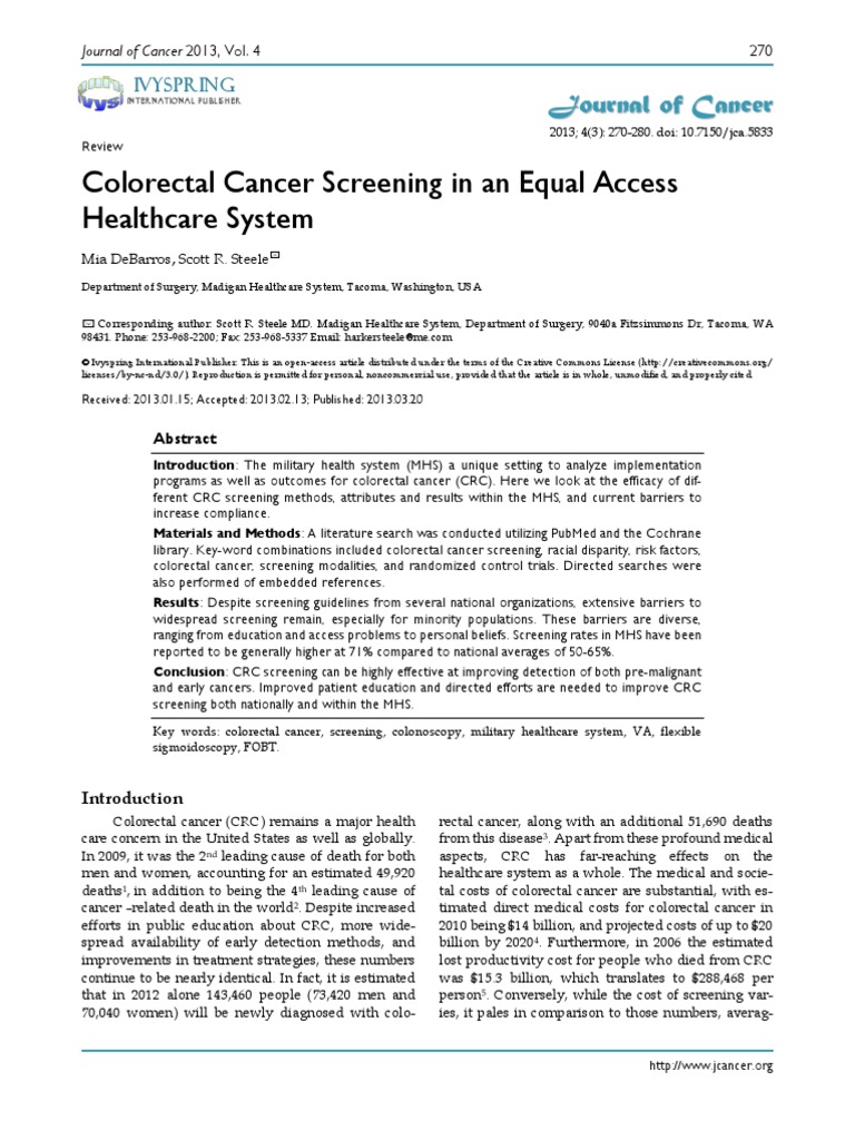 Colorectal Cancer Screening in An Equal Access Healthcare System | PDF