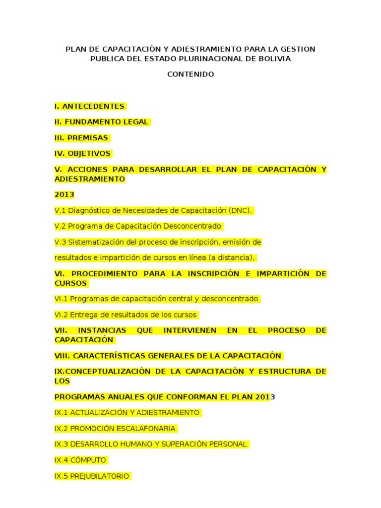 Plan de Capacitación y Adiestramiento para La Gestion Publica Del ...