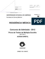 Prova Residência Médica UNICAMP 2012