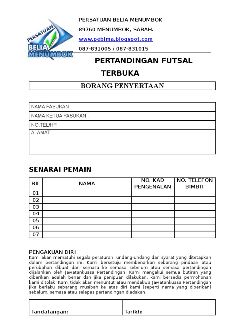 Contoh borang penyertaan