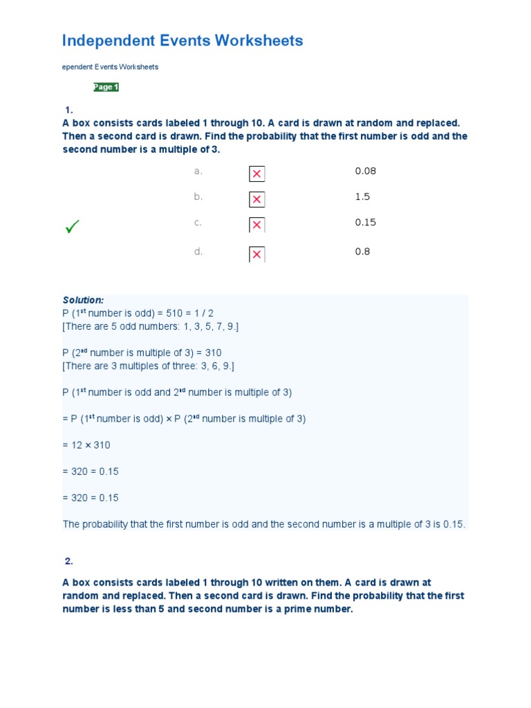 Independent Events Worksheets | PDF