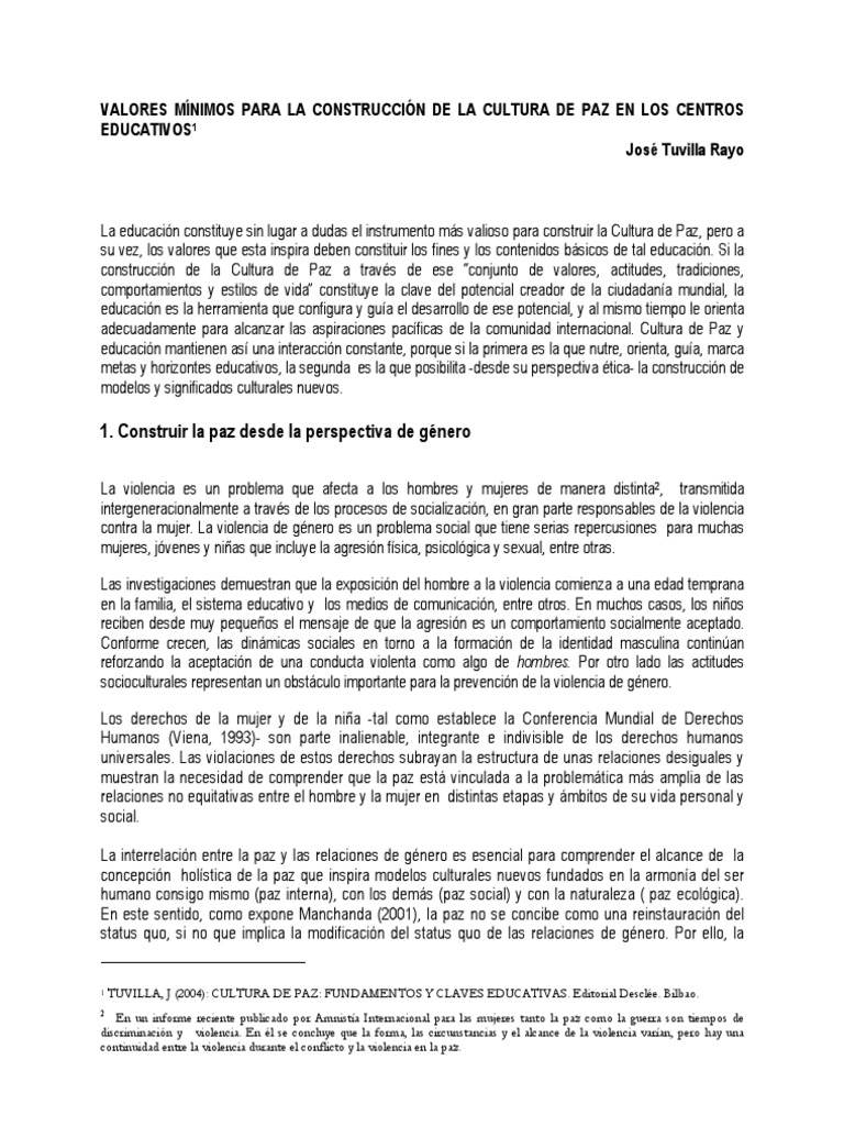 Valores Mínimos Cultura de Paz en Educacion | PDF | Tolerancia ...