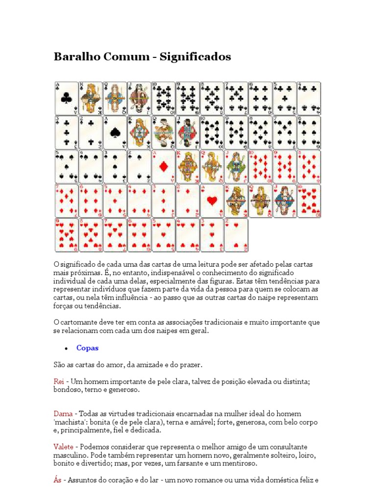 Baralho Comum Significados Copas Cartas de