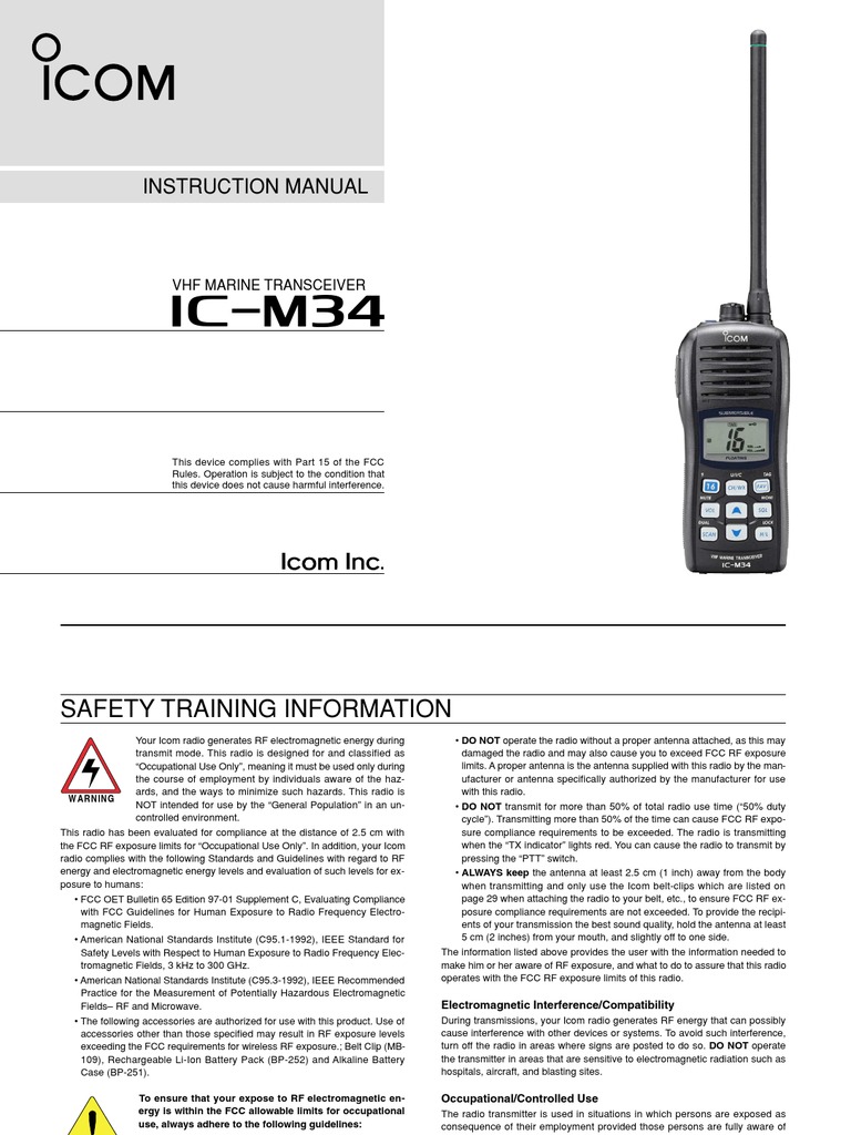 IC M34 Manual PDF Radio Frequency Battery Charger