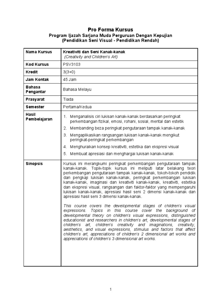 Rpa Perkembangan Kreativiti Dan Estetika Kanak Kanak