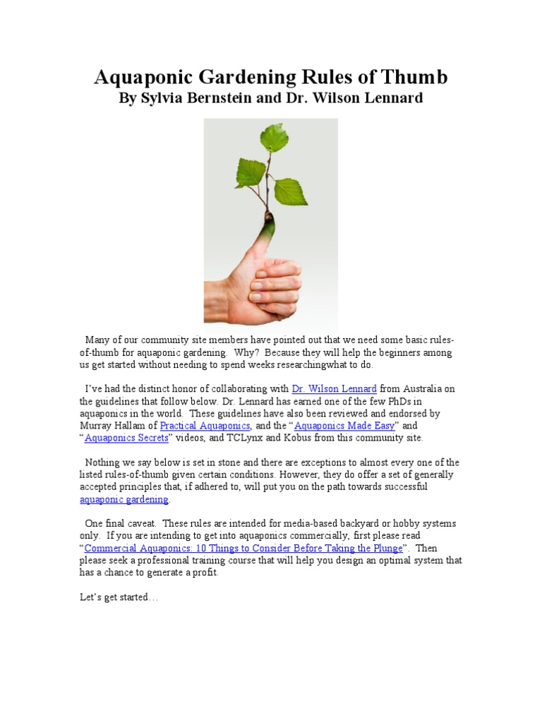 Aquaponic Gardening Rules of Thumb PDF Aquarium Aquaponics